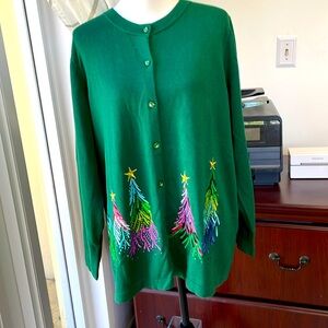 Women’s Quackery Factory by Jeanne Bice Green Christmas Holiday sweater size XL